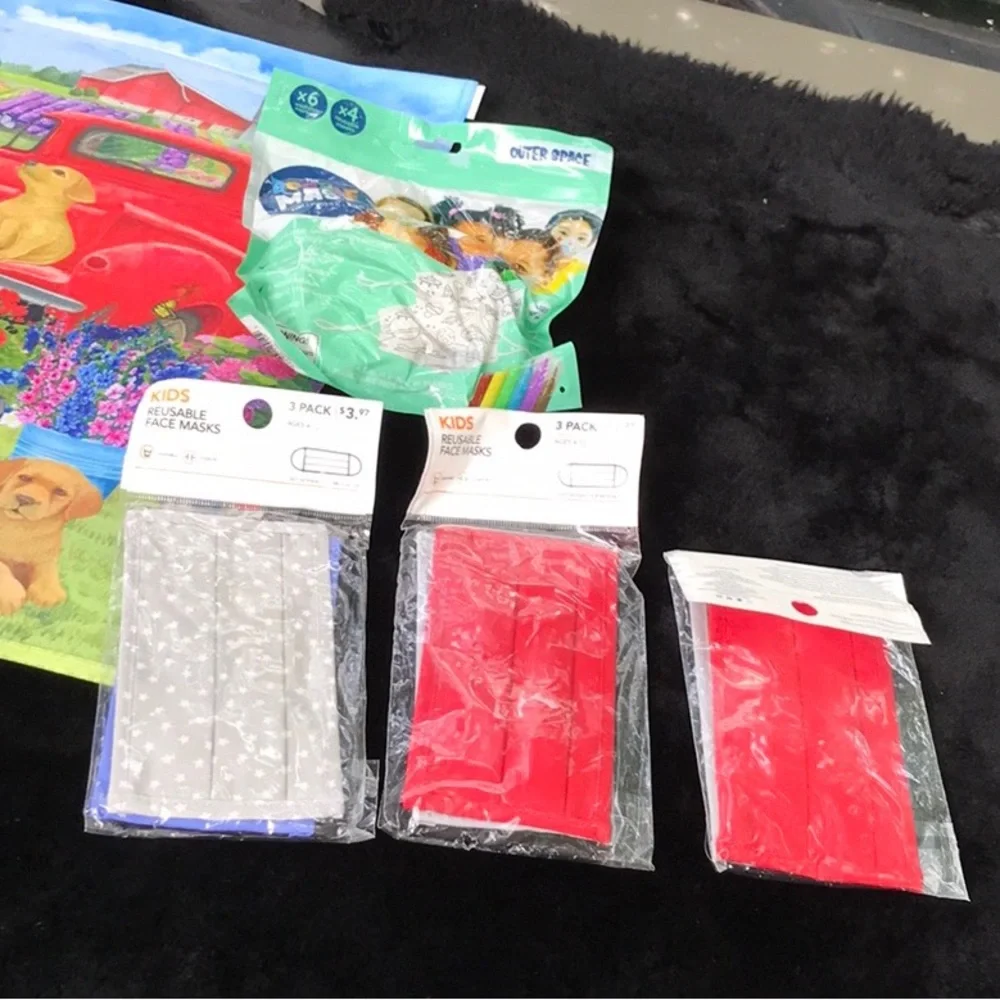 NWT 13 Reusable Children’s Face Masks 3 Packs of 3 & 1Pk of 4 Doodle Masks Space